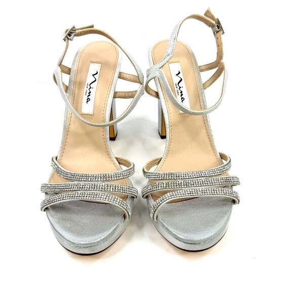 Nina Women's Saralyn Platform Block Heel Sandals Silver Size 8.5M NWT/Box - Picture 2 of 7